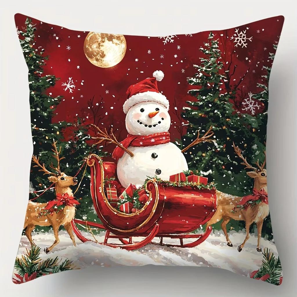 Home Decor Santa & Snowmen Christmas Pillow Covers Pattern Cushion Cover Suitable for Sofa Bedroom Car Pillow Cover