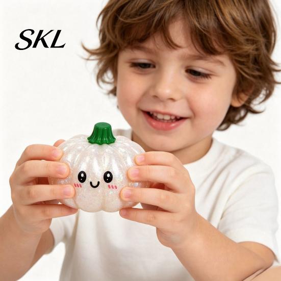 Stress Relief Toy Halloween Pumpkin Squeeze Ball, Soft TPR Golden Glitter Fidget Material for Kids Adults, Slow Rising Decompression Toy, Party