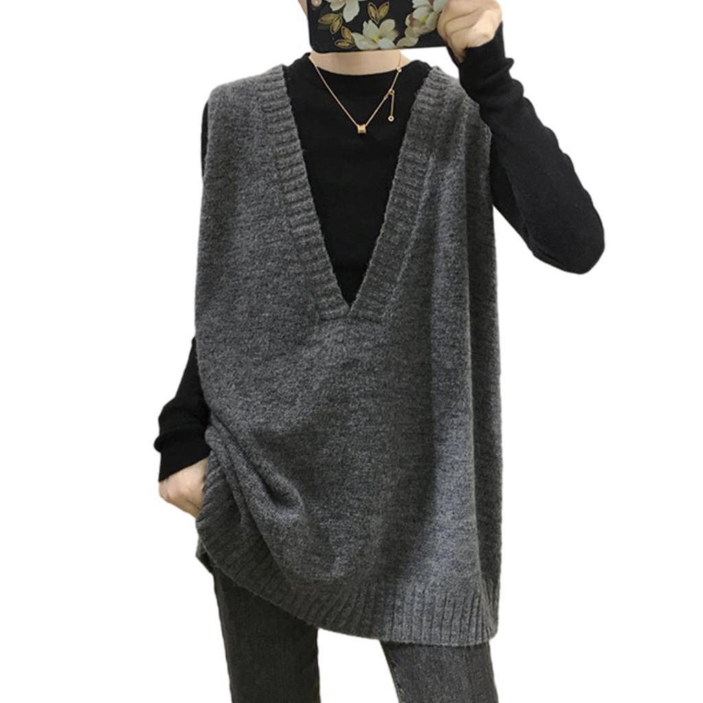 LrisIuza Echo Knit Sweater Spring Plus Long Solid Sleeveless Loose Korean Winter Women's Vest, Vest, Vest, Size, Vest, Color, Lightweight, Top,