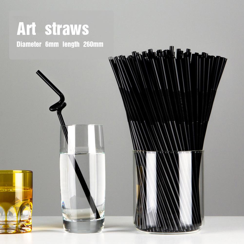 Black Drinking Straws Beverage Drink Tube with Straw Brush Flexible Plastic Straw Milkshake Straws Wedding Party Supplies
