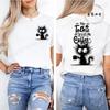 No Talkie Before Coffee Print T-shirt Short Sleeve Casual Top Summer Women Black Cat Kawaii Streetwear Graphic Tees Shirt Tops