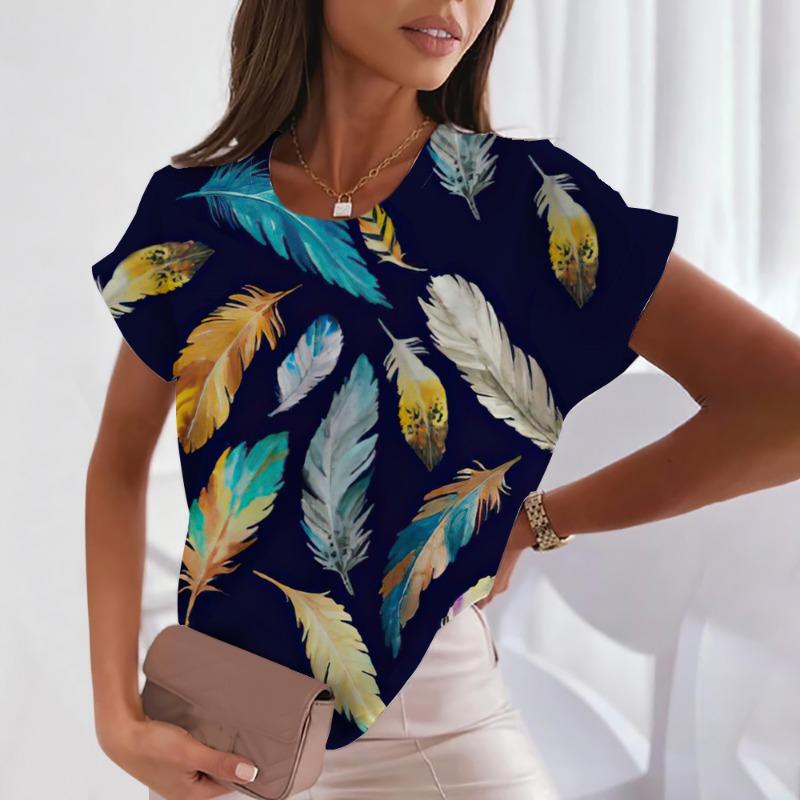 Lady's three-color simple Harlekuku style short-sleeved fashionable loose-fitting large-size women's blouse