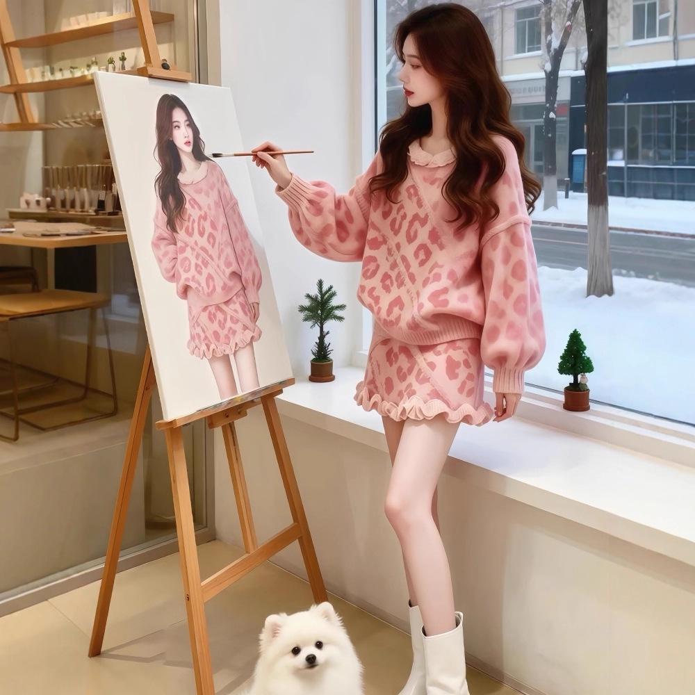 Elegant Winter Set: Soft Knitted Sweater & Half-Skirt In Girlish Style