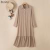 ZANZEA Women Casual Turn Down Collar Solid Color Long Sleeve Dress