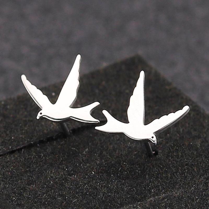 Korean Style Stainless Steel Swallow Bird Stud Earrings