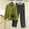 Ladies' Casual And Comfortable Long Sleeved Solid Color With Thick Velvet Sleepwear And Warm Pants Set