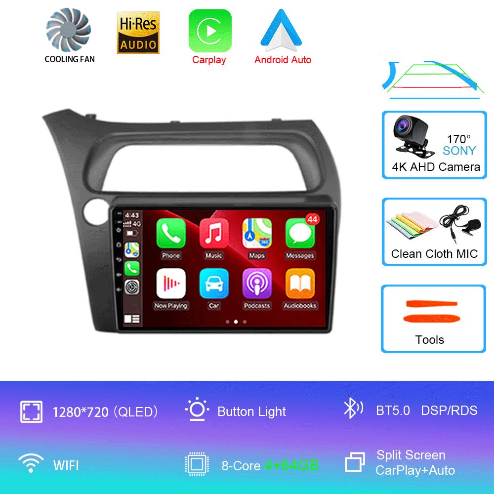 Android 14 Car Radio Carplay Auto WIFI+4G For Honda Civic Hatchback 2006 2007 2008 2009 2010 2011 Multimedia Player 2 DIN Stereo