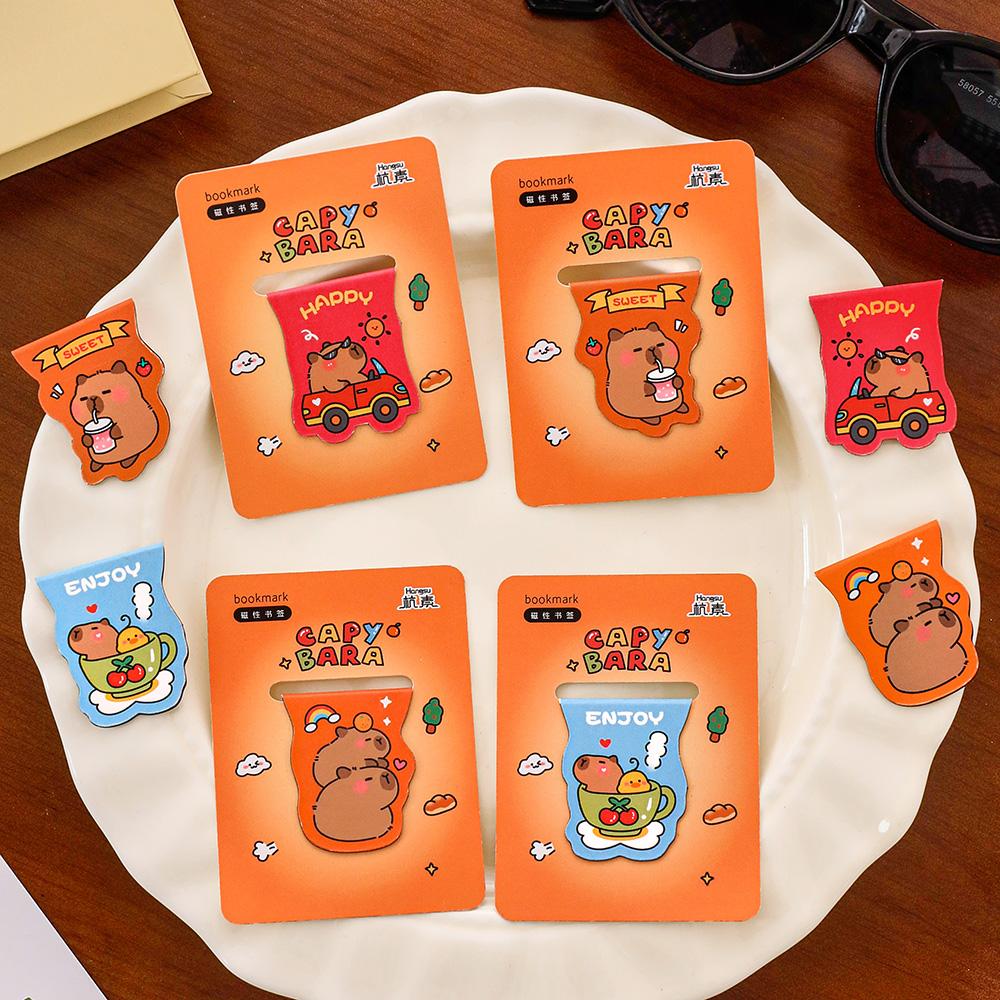 4pcs Capybara Bookmarks Set for Books Cartoon Magnetic Page Clips Holder Marker Unique Reading Gift