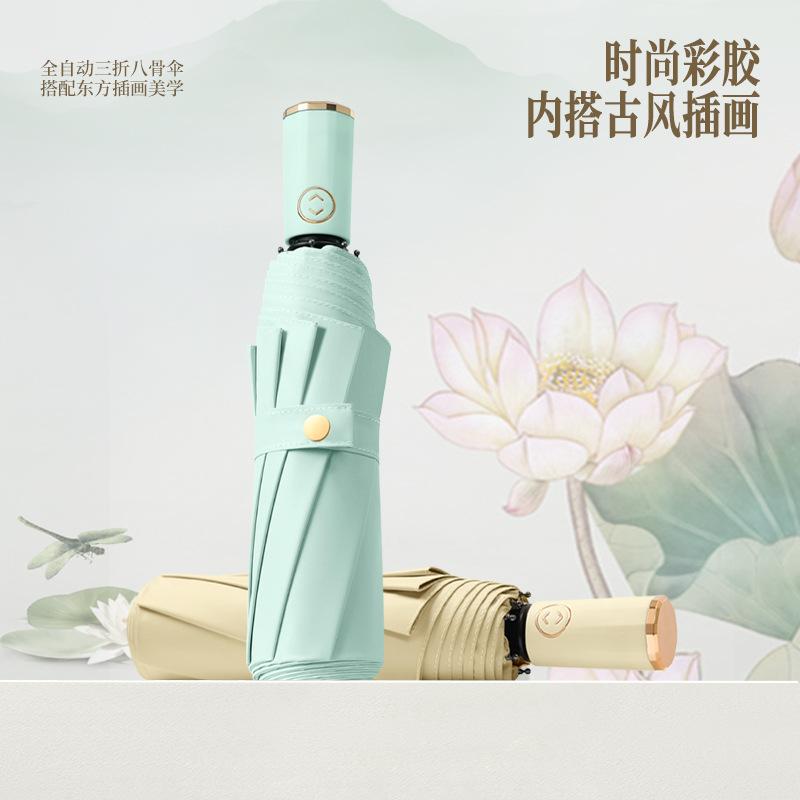 2025 Popular Three-fold 8-bone Color Glue Digital Weather and Rain Dual-purpose Light Luxury Premium Parasol Plus