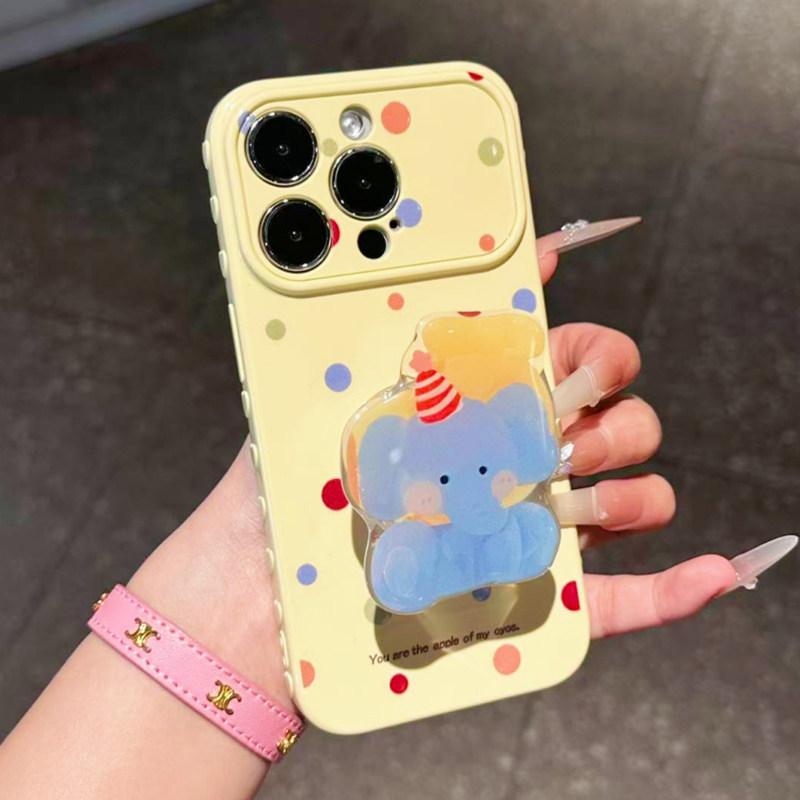 Anwendbar auf iPhone17ProMax neue Cartoon-Handyhülle, farbiger Punkt-Baby-Elefant-Halter, Apple 16 weiche Hülle 14.