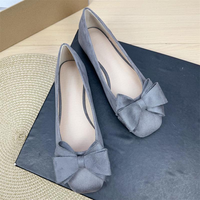 Fashion Flat Shoes for Women 2025 Spring and Autumn New Shallow Bow Square Toe Work Shoes Flat Large Size Women's Shoes Loafers