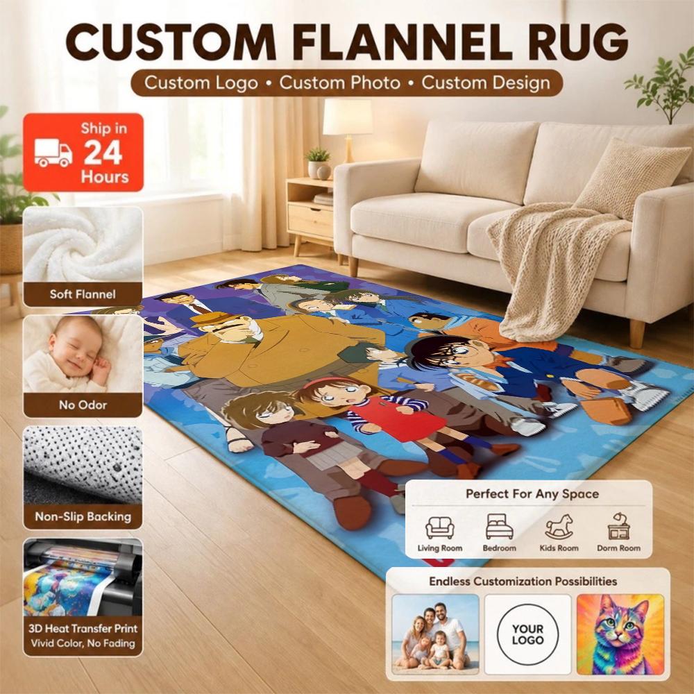 Detective Conan Anime Character Collection Theme Rug Thick Nonslip Carpet For Kids Bedroom Play Area Home Party Decor Great Holiday Gift