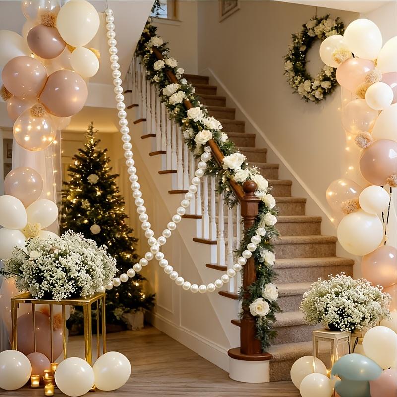 1Set Wedding Backdrop Wall Decor - Faux Large Pearl - DIY Beaded Garland White Ball Pendant & Figurine