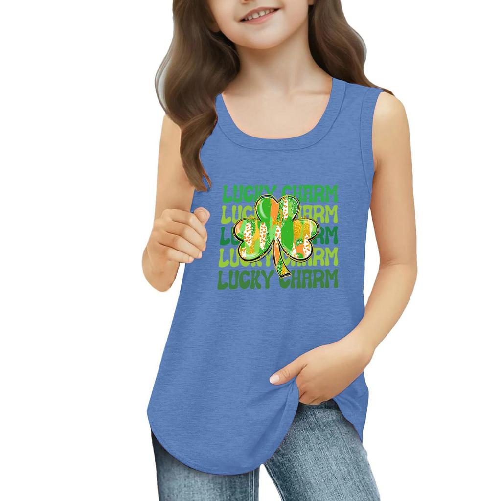 Dziewczęce Koszulki Bez Rękawów na Lato z Okrągłym Dekoltem Top Tank St. dzień Patryka