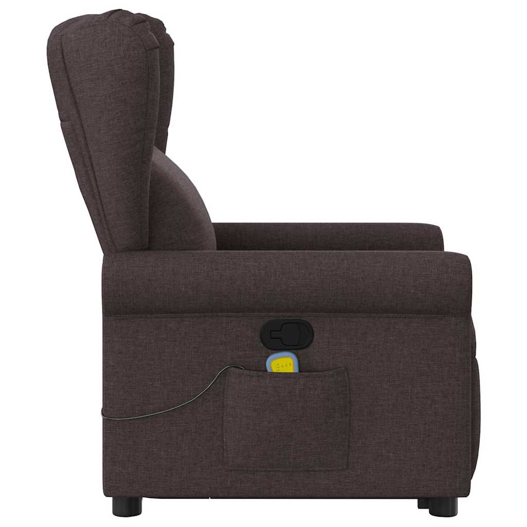 Massage Chair with Rising Function Dark Brown Fabric