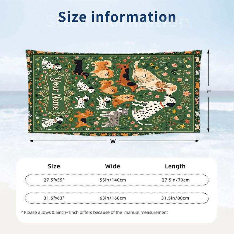Dog Theme Beach Towel Personalized Custom Name & Text Soft Quick Dry Beach Towel for Swimming Travel