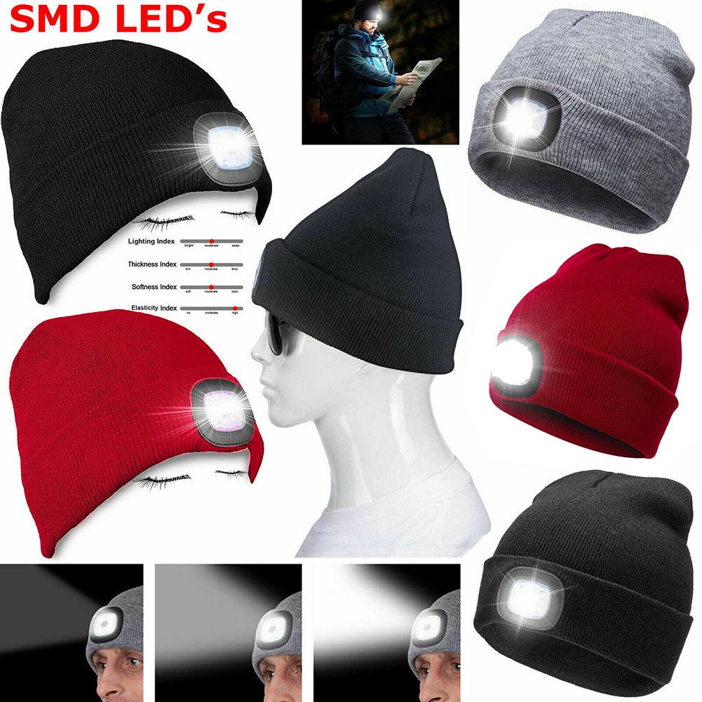 Unisex čepice čepice LED s baterkou čepice Teplá pohodlná čepice LED z vlněné příze se světlem pro venkovní použití