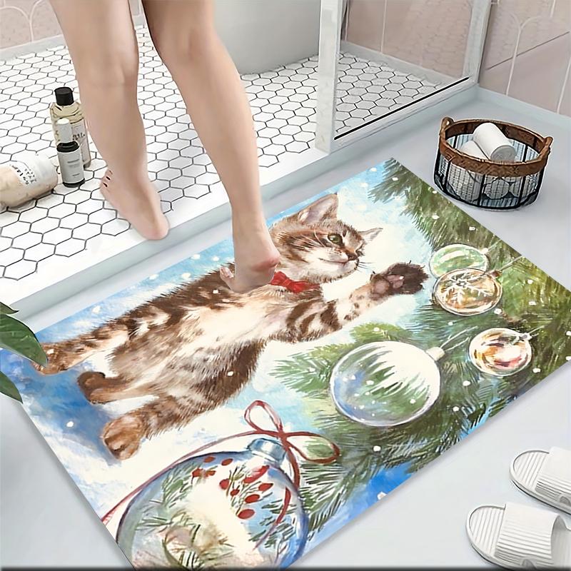 Kitten Christmas Ornaments Carpet Rug Soft Washable Anti Slip Home Living Room Sofa Mats Personalized Christmas Rug