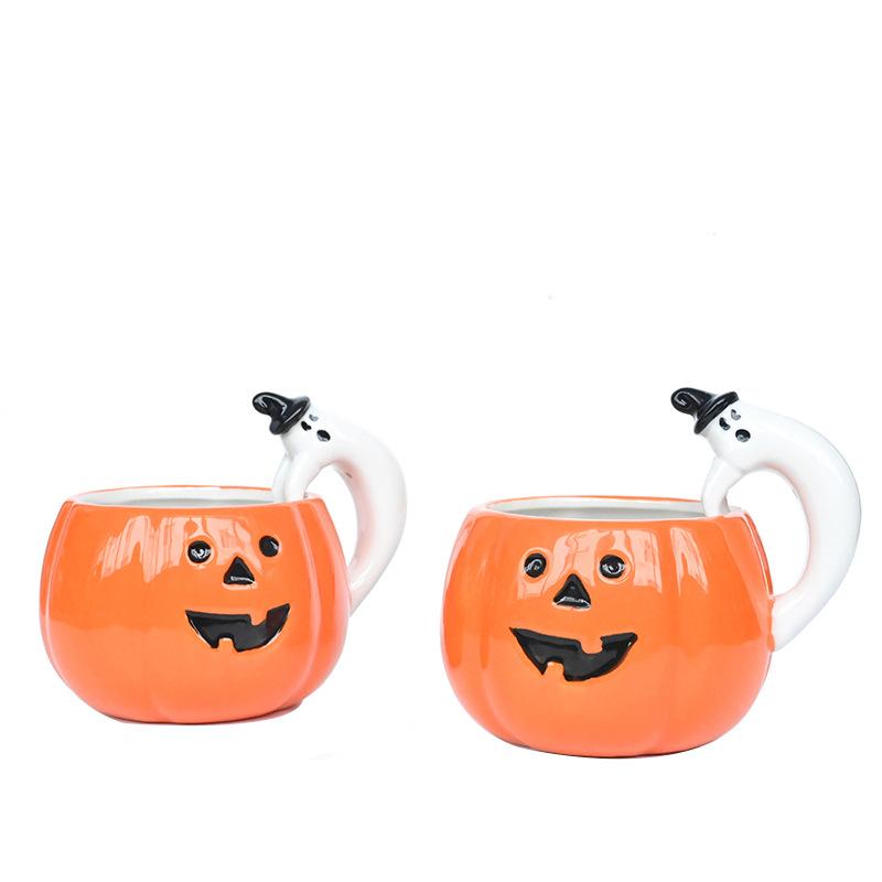 Cană de cafea ceramică de Halloween cu dovleac, cană ceramică de Halloween cu desen animat cu dovleac
