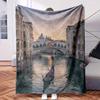 A Gondoo In Venice Italy At Sunset.-Themed Blanket - Comfortable Flannel Fabric Hypoallergenic Suitable for All Seasons - Ideal Fo
