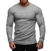 Muscleguys Mens Running T-shirts Autumn Classic Ribbed Knit Jumper Slim Fit Round Neck Long Sleeved Casual Sports Gym Fitness T Shirt