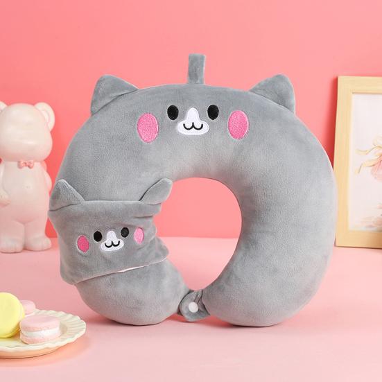 Cute U-shaped Pillow Portable Cartoon Animal Neck Pillow Travel Neck Support Pillow with Eye Mask for Long Flights Office Nap Cervical Spine Health
