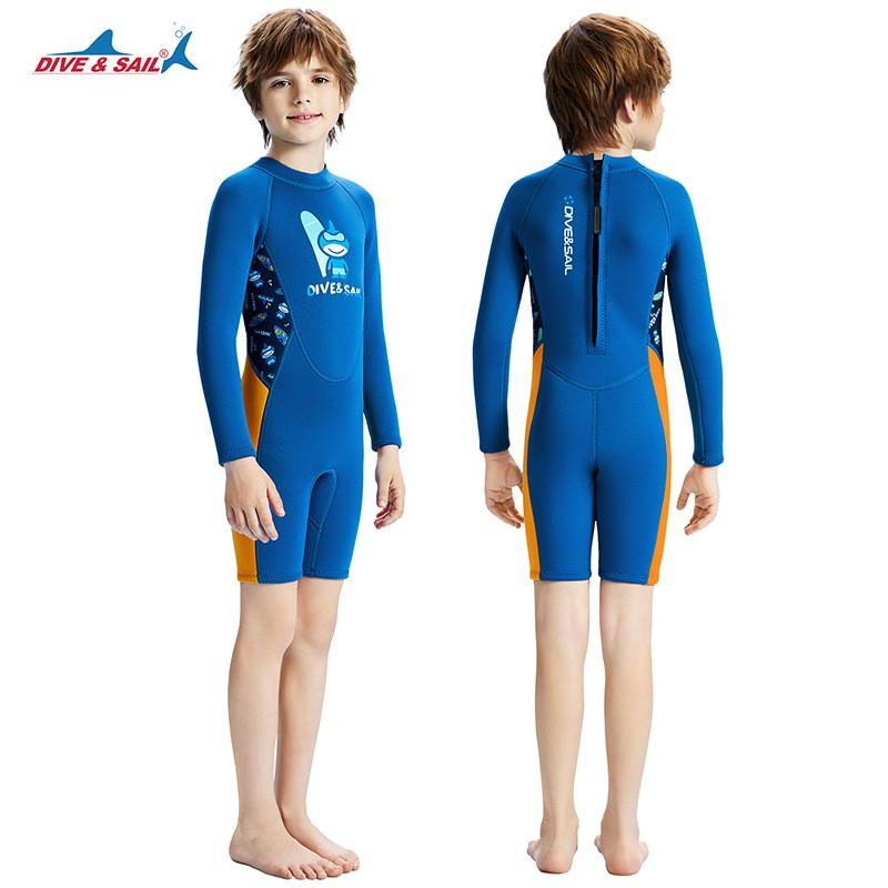 2.5MM Children's Diving Suit One-piece Long-sleeved Warm Cold-proof Boys Snorkeling Surfing Swimsuit Pants