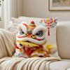 Fashion Traditional Dancing Lions Anime Lucky Cushion Cover Linen Pillowcase Soft For Sofa Bed Home Room Decor