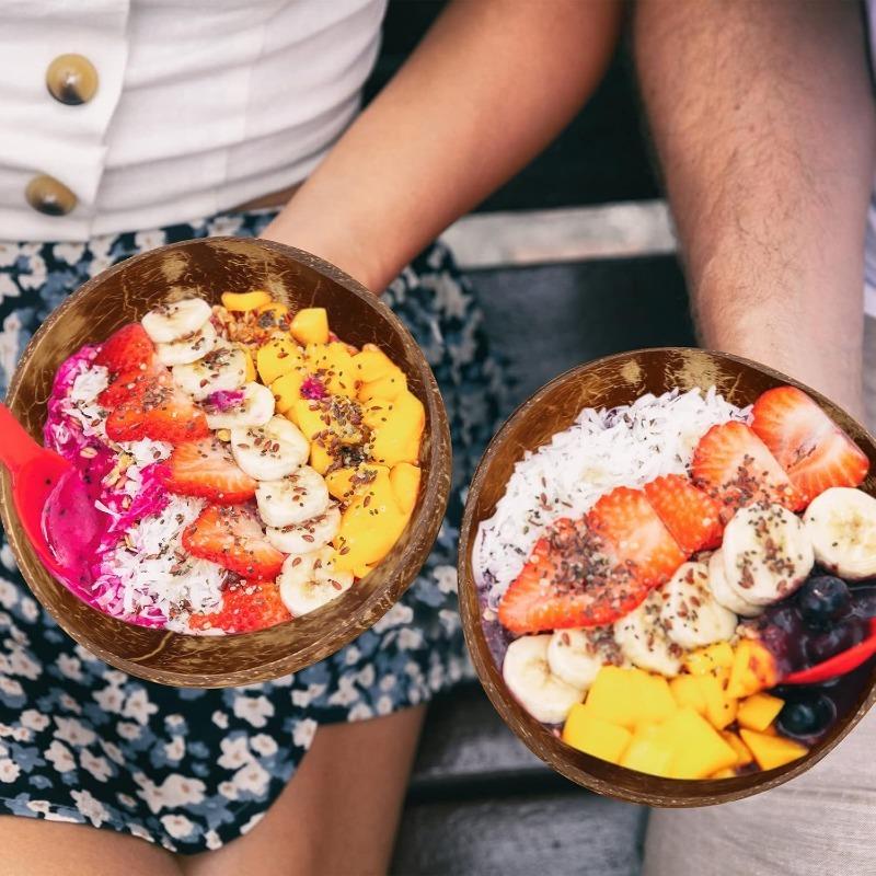 Set of 5 Eco-Friendly Natural Coconut Shell Bowls for Serving Salads, Oatmeal, and Yogurt