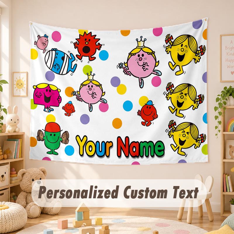 Custom Name Text Tapestry,Mr. Men & Little Miss Boho Wall Hanging, Decorative Backdrop Tapestry For Room
