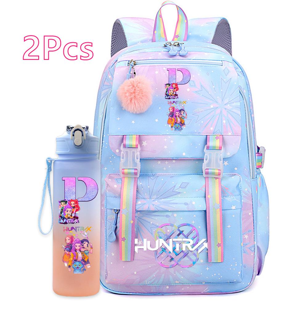 2 Buc/set Ainme K-Pop Demon Hunters Rucsac cu Inscripție cu Litere Engleze cu suport pentru sticlă de apă pentru Adolescentă Fată Băiat Ghiozdan Geantă de Călătorie