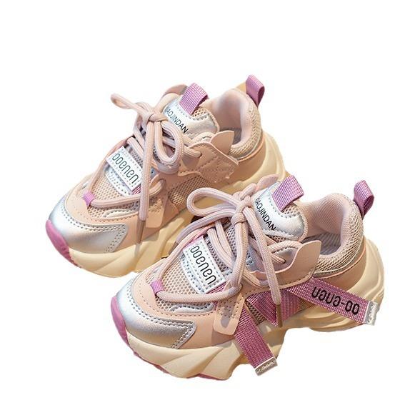 Children's sports shoes 2025 autumn new girls fashion casual dad shoes medium and older children's mesh breathable running shoes