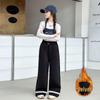 Girls' Plus Velvet Plaid Wide-Leg Pants - Warm, Stylish, and Loose Fitting for Autumn/Winter.