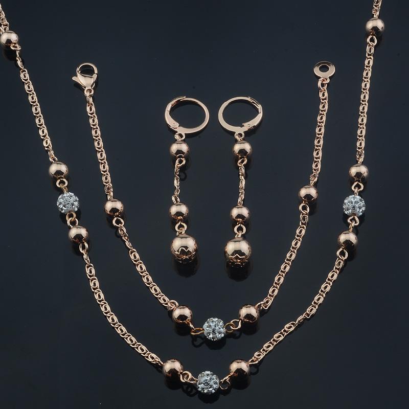 585 Roségold Zirkonia Perlen Schmuckset für Damen mit Armband Halskette und Ohrringen