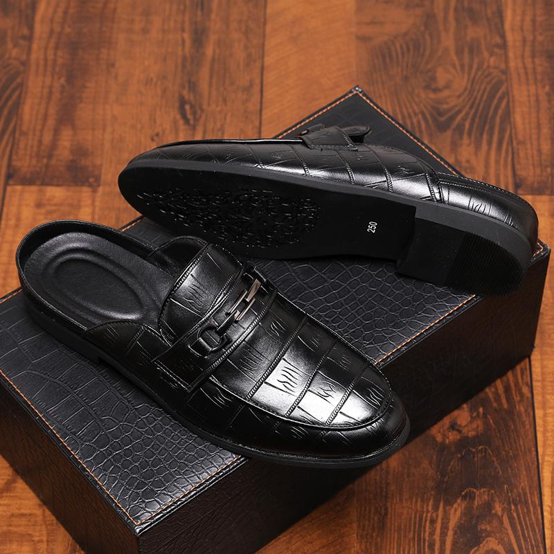 FashionStreet Style Men Slippers Casual Leather Muller Shoes Outdoor Non-slip Half Shoes Fashion Man Half Drag Stylish Comfy Lazy Flats