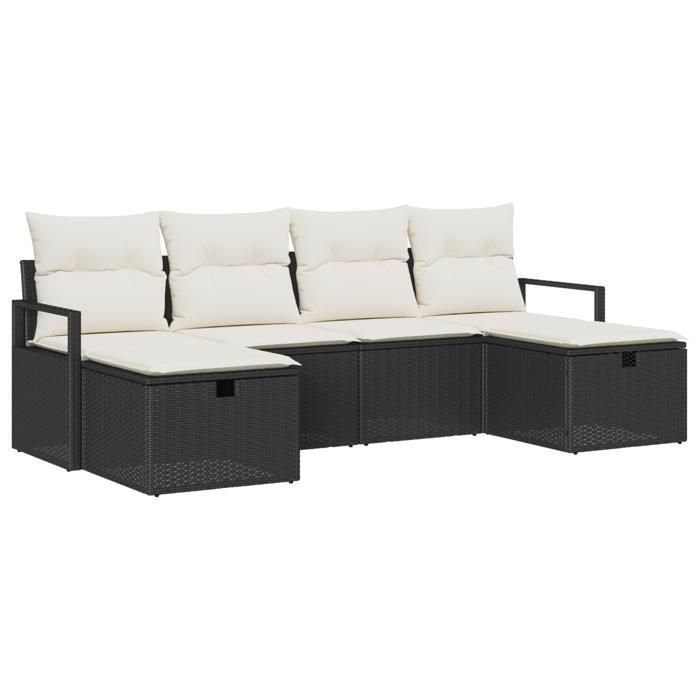 VidaXL Ensemble de Canapé de Jardin 6 Pièces avec Coussins Noir et Crème en Rattan Synthétique, résistant aux intempéries. 3359216