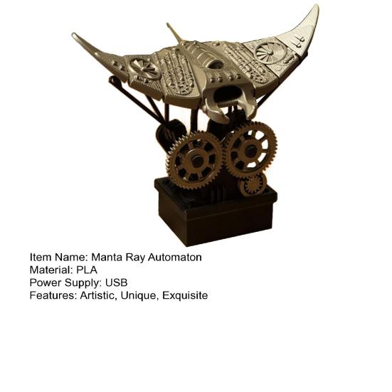 3D Printed Bionic Manta Ray Ornament Mechanical Ocean Animal Decoration with Music for Home Office Desk Tabletop Decor