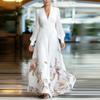 Women's Long Mesh Splicing Slim Fit Dress, Versatile Printed Maxi Dress for Casual Wear