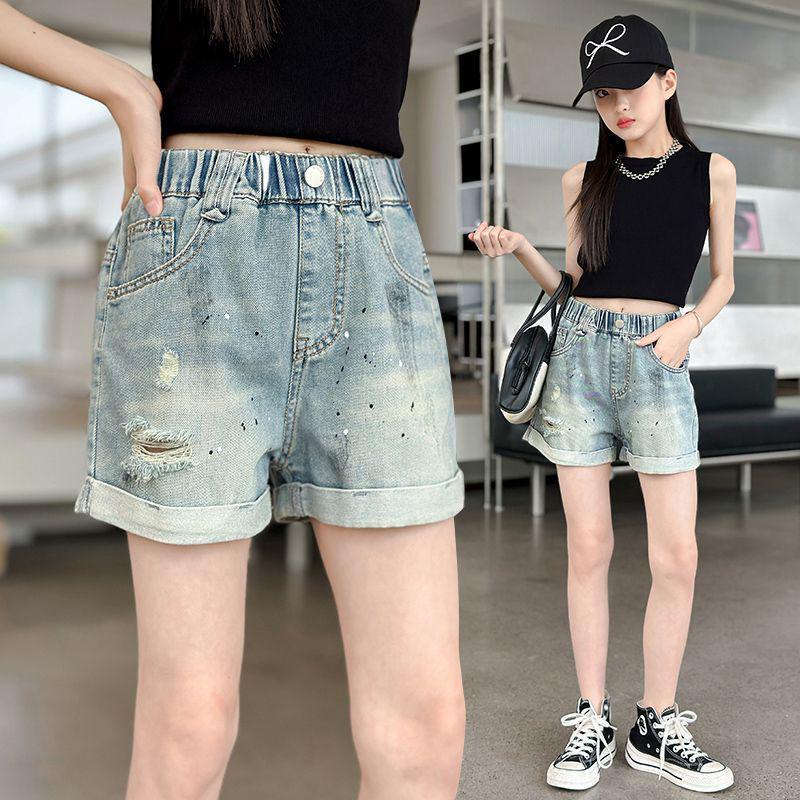 Summer 2026 Girls Stylish Ripped Denim Shorts - Lightweight, Trendy Outerwear for Big Girls 130 cm
