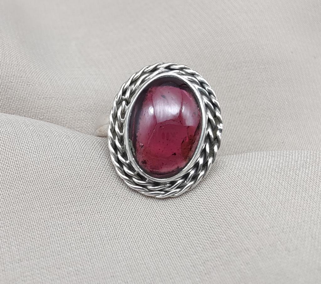 Pink Garnet 925 Sterling Silver Ring: Handmade Boho Statement Jewelry