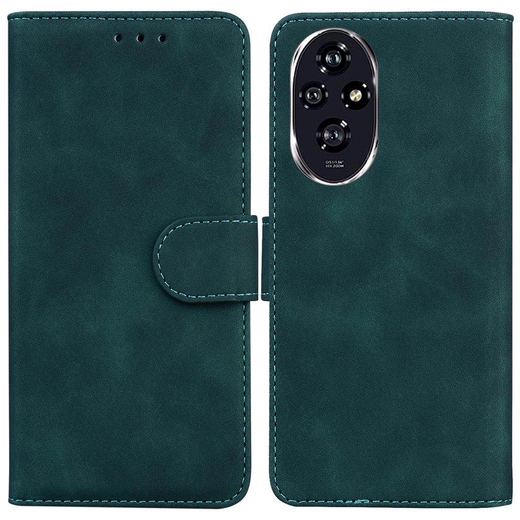 For Honor 200 5G Protective Case Solid Color Leather Mobile Phone Cover with Stand