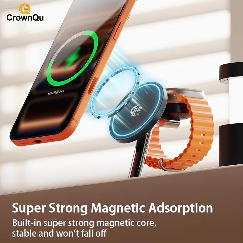Qi2.2 25W Trådlös Magnetisk Laddare Multifunktionell Snabb Laddningsstation Med Nattlampa för iPhone17 16 15 Watch Airpods