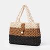 Handmade Wooden Bead Bag New Women's Contrasting Color Tote Bag Bohemian Beaded Hollow-out Reticulate Netted Beach Handbags