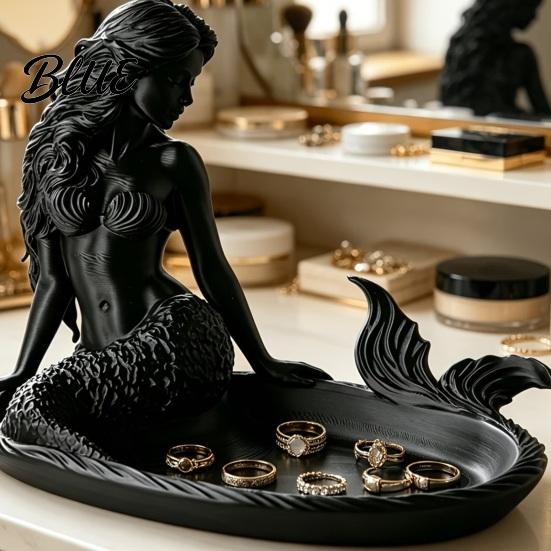Bedroom Vanity Accessories 3D Printed Mermaid Jewelry Tray Vintage Rings Earrings Necklaces Organizing Display Tray Dish Decorative Trinket