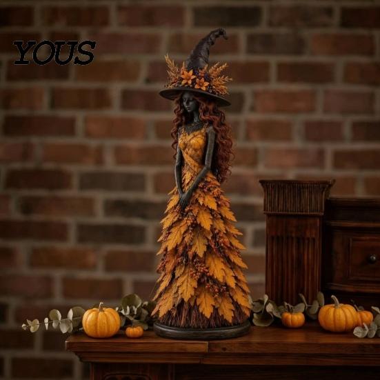 Collectible Witch Statues for Halloween Autumn Figurine, Statue, Fall Tabletop Decor, Shelf Decoration Vintage Sitter Mantel Fireplace Tiered