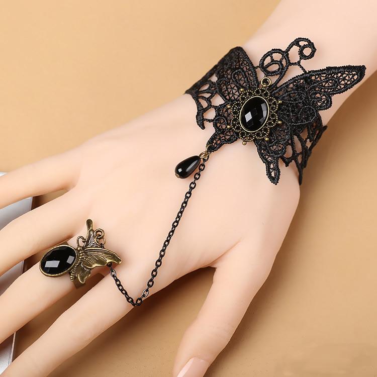 2026 New Model Gothic Steampunk Lace Cuff Fingerless Glove Arm Warmer Bracelet Black Halloween Accessories
