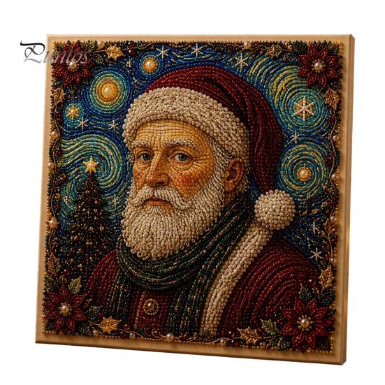 Seasonal DIY Art Supplies Xmas Faux Pearl Kit, Santa Claus Reindeer Painting Calming Hands On Hobbies Sparkling 3D Festive Wall Craft Kit for Adults,