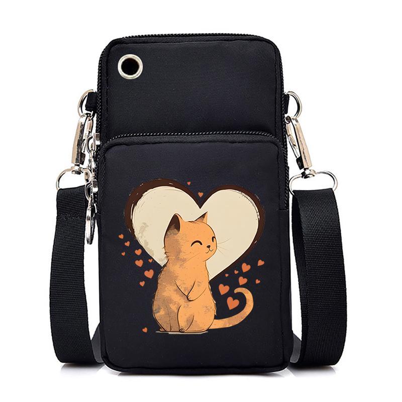 Morsom Anime Cat Liten Messenger Bag Hengende Neck Mynt Veske Vertikal Håndveske Kvinner Mobiltelefon Vesker Cartoon Small Crossbody Bag