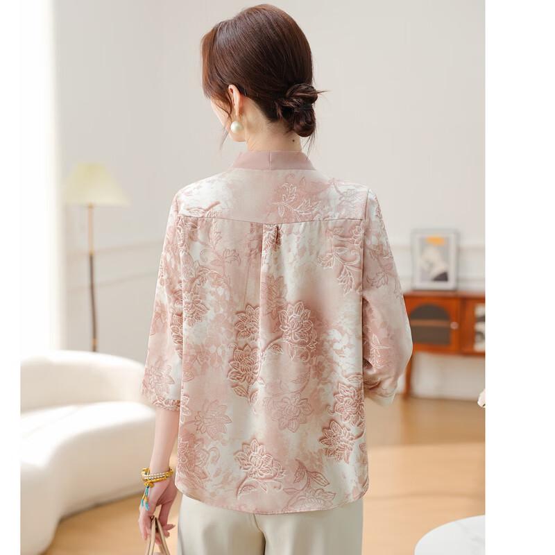 LangSha Women's Summer Floral V-Neck Chiffon Blouse