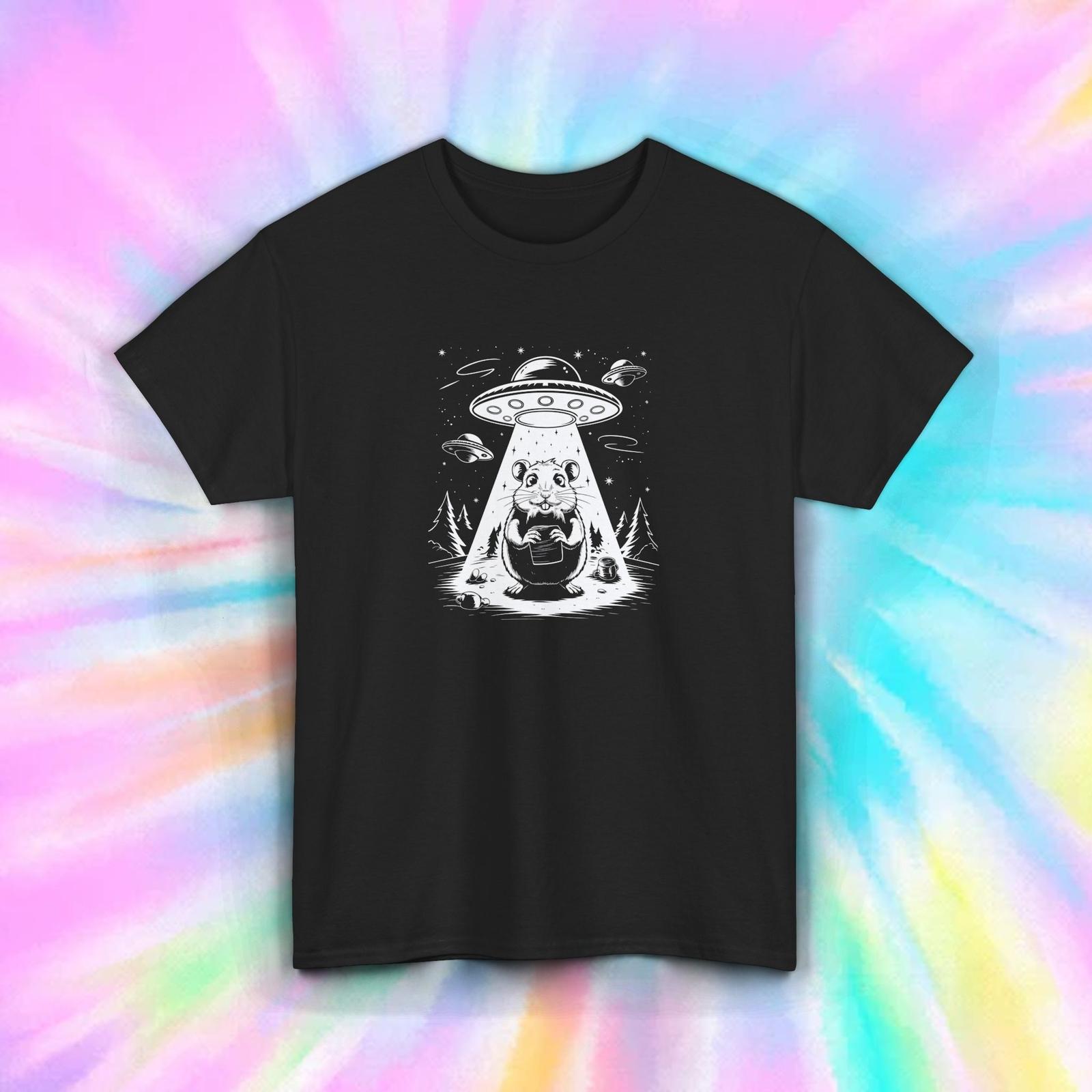 Alien Abduction Hamster T-Shirt Mens Womens Tees Top Funny UFO Spaceship Graphic Tee S-5XL 3XL